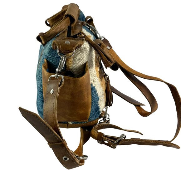 SUNDAY ISLE Multicolor Wool & Brown Leather Women's Satchel Shoulder Backpack - Picture 3 of 12